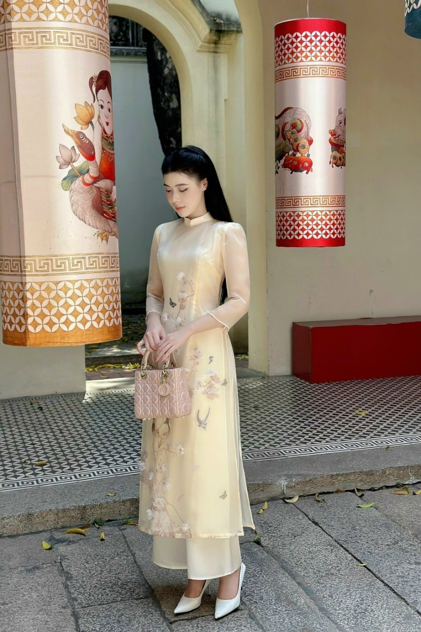 AD31 - Áo dài tơ organza đính kết cao cấp